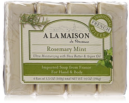 A LA MAISON Rosemary Mint Bar Soap - Triple French Milled Natural Moisturizing Hand Soap, 4 Bars Avelisse
