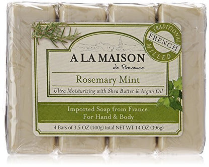 A LA MAISON Rosemary Mint Bar Soap - Triple French Milled Natural Moisturizing Hand Soap, 4 Bars Avelisse