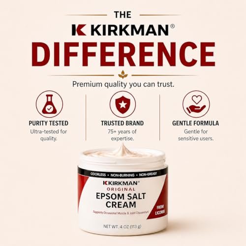 Kirkman Epsom Salt Cream – 4 oz – Gluten Free & Casein Free – Soothing Magnesium Topical Cream Avelisse