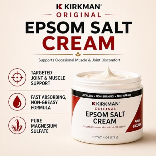 Kirkman Epsom Salt Cream – 4 oz – Gluten Free & Casein Free – Soothing Magnesium Topical Cream Avelisse