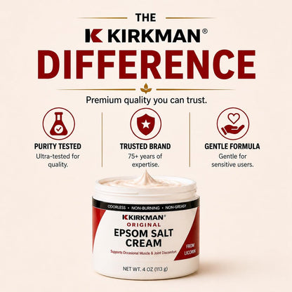 Kirkman Epsom Salt Cream – 4 oz – Gluten Free & Casein Free – Soothing Magnesium Topical Cream Avelisse