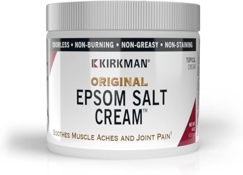 Kirkman Epsom Salt Cream – 4 oz – Gluten Free & Casein Free – Soothing Magnesium Topical Cream Avelisse