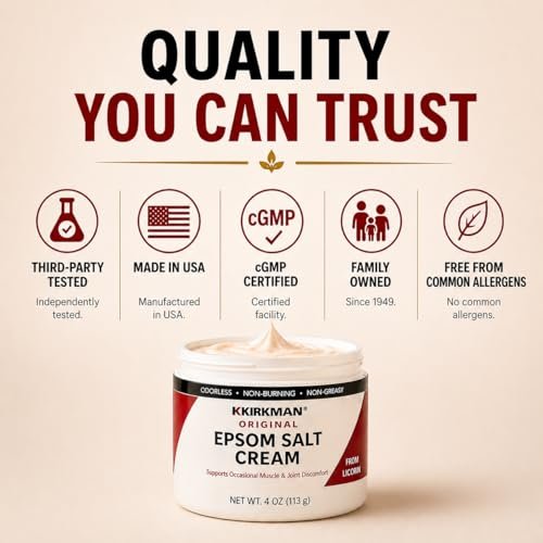 Kirkman Epsom Salt Cream – 4 oz – Gluten Free & Casein Free – Soothing Magnesium Topical Cream Avelisse