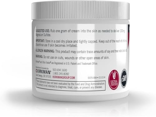 Kirkman Epsom Salt Cream – 4 oz – Gluten Free & Casein Free – Soothing Magnesium Topical Cream Avelisse