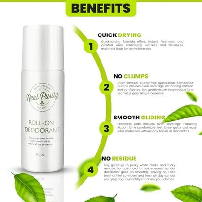 Real Purity Roll-On Natural Deodorant – Aluminum-Free, Sensitive Skin Safe, 3 Fl Oz Avelisse