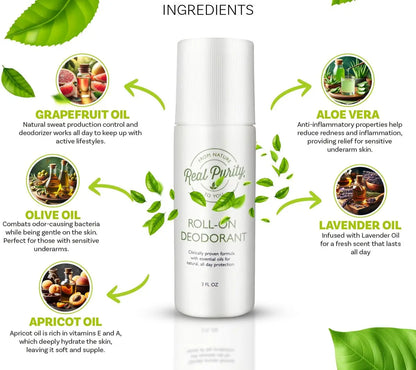 Real Purity Roll-On Natural Deodorant – Aluminum-Free, Sensitive Skin Safe, 3 Fl Oz Avelisse