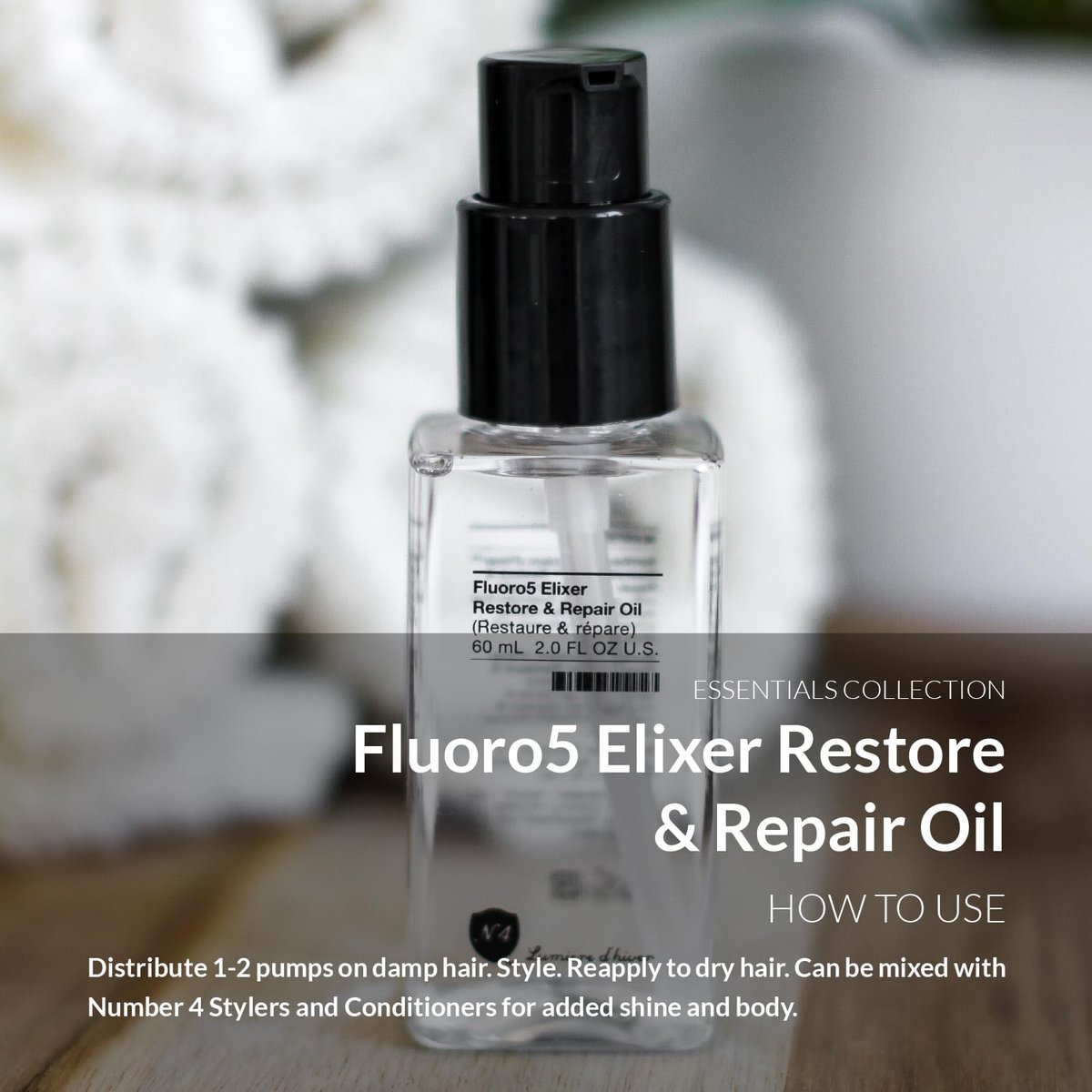 Number 4 Hair Oil Fluoro5 Elixir Restore & Repair Anti Frizz Serum for Damaged Hair 2 oz Avelisse