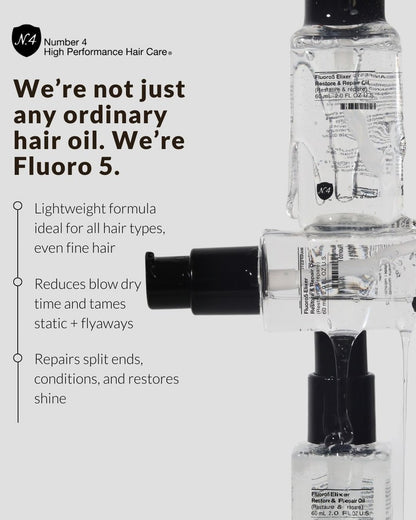 Number 4 Hair Oil Fluoro5 Elixir Restore & Repair Anti Frizz Serum for Damaged Hair 2 oz Avelisse