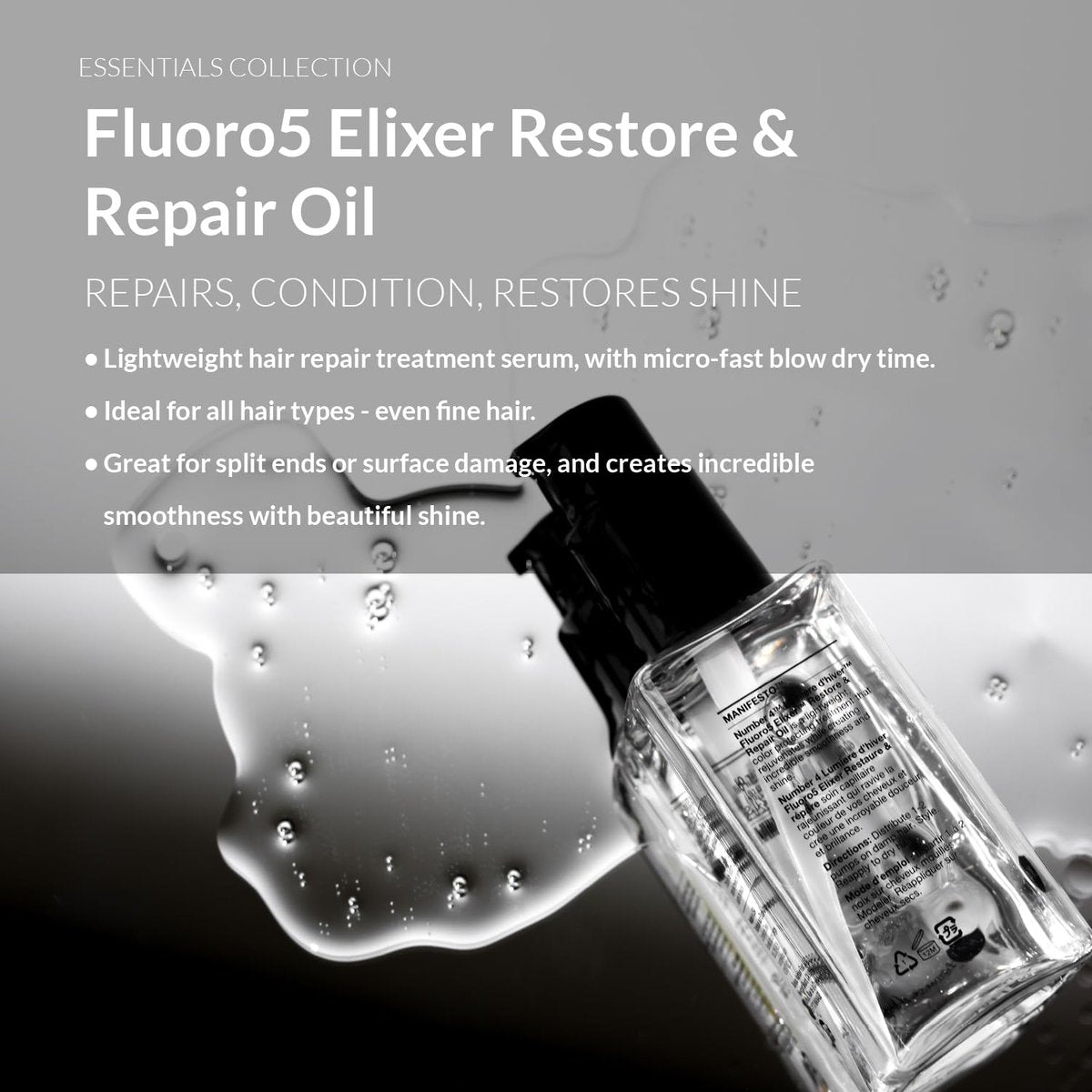 Number 4 Hair Oil Fluoro5 Elixir Restore & Repair Anti Frizz Serum for Damaged Hair 2 oz Avelisse