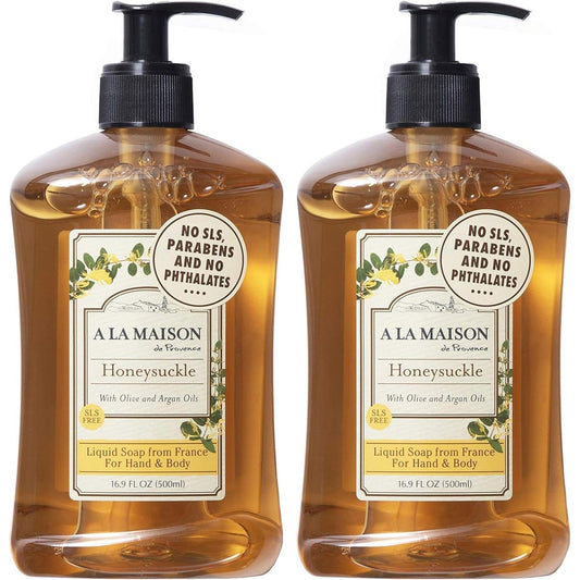 A LA MAISON Honeysuckle French Liquid Hand Soap - Natural Hand Wash with Essential Oils, Plant-Based, Biodegradable, Vegan & Cruelty-Free, 16.9 oz (2 Pack) Avelisse