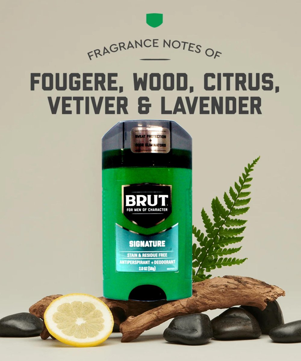 BRUT Antiperspirant + Deodorant Stick Signature, Stain & Residue Free, 2 oz (Pack of 3) Avelisse