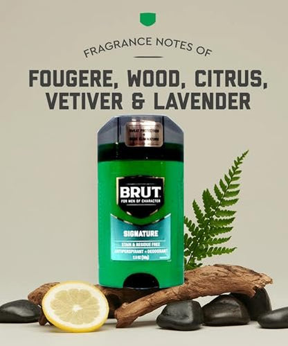 BRUT Antiperspirant + Deodorant Stick Signature, Stain & Residue Free, 2 oz (Pack of 3) Avelisse