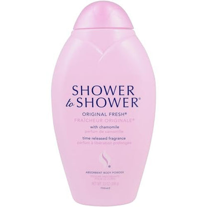 Shower to Shower Original Fresh Body Powder with Chamomile, Talc Free, Sweat Absorbing, Prevents Chafing & Odor, 13 oz
