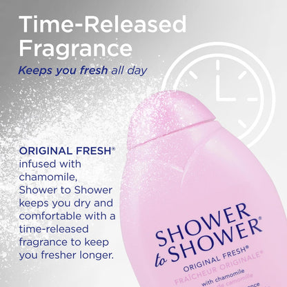 Shower to Shower Original Fresh Body Powder with Chamomile, Talc Free, Sweat Absorbing, Prevents Chafing & Odor, 13 oz