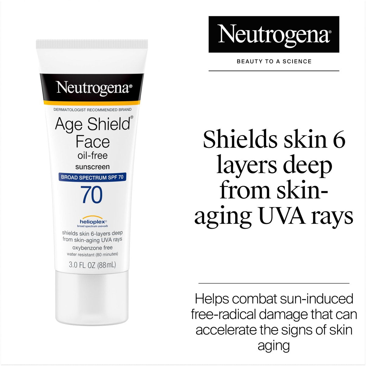 Neutrogena Age Shield Face Oil-Free Sunscreen Lotion with Broad Spectrum SPF 70, Non-Comedogenic Moisturizing Sunscreen to Help Prevent Signs of Aging, PABA-Free, 3 fl. oz. - görsel 3