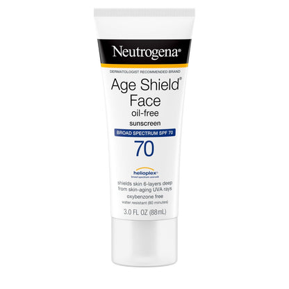 Neutrogena Age Shield Face Oil-Free Sunscreen Lotion with Broad Spectrum SPF 70, Non-Comedogenic Moisturizing Sunscreen to Help Prevent Signs of Aging, PABA-Free, 3 fl. oz.
