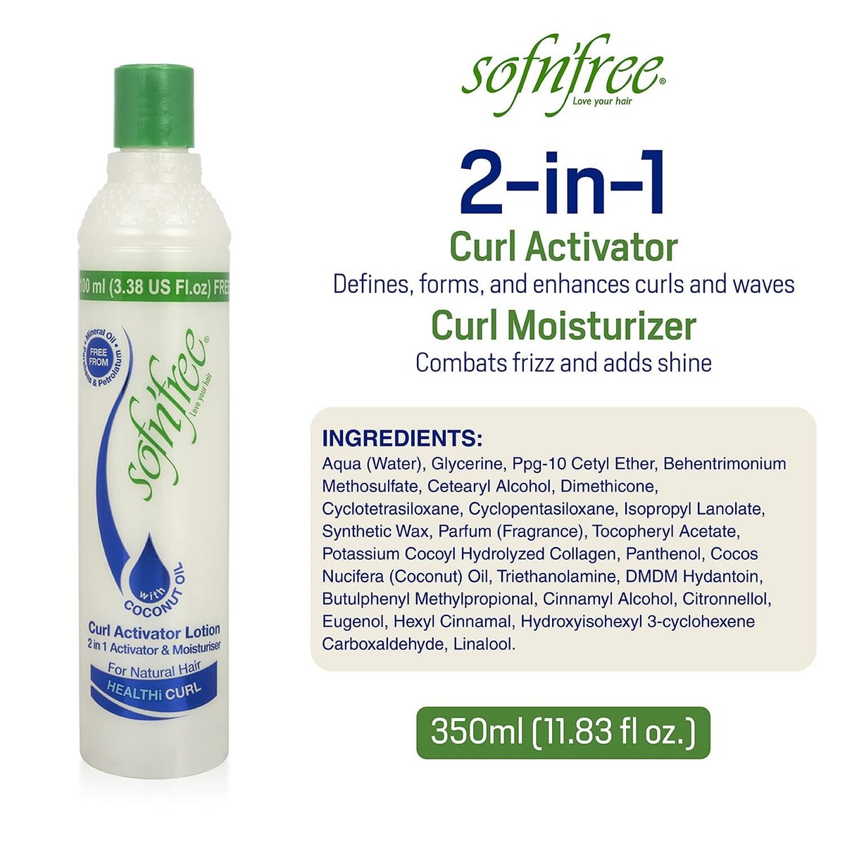 Sofn’Free Moisturizer & Curl Activator Lotion – Curl Defining Formula for Multicultural Curls, Soft Waves, Shine & Frizz Control – 3.38 fl oz Avelisse