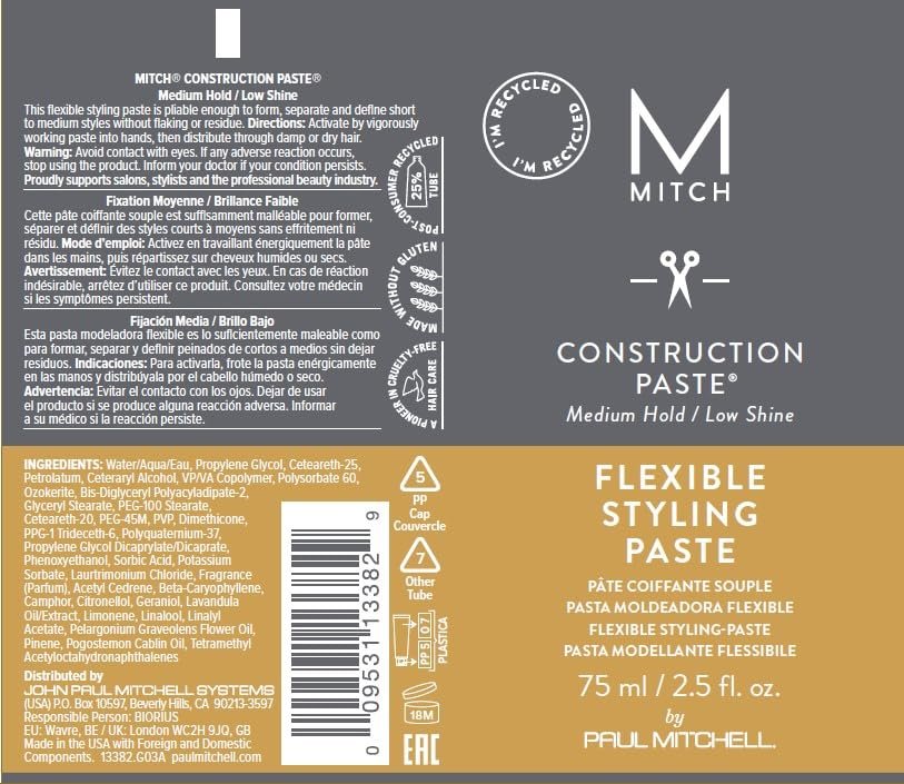 MITCH by Paul Mitchell Construction Paste for Men - Medium Hold, Low Shine, 2.5 fl. oz. - görsel 9