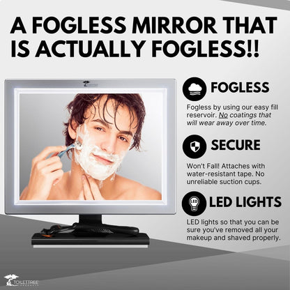ToiletTree Products Deluxe LED Fogless Shower Mirror with Squeegee - Anti-Fog Shaving Mirror, Rust-Proof & Impact-Resistant Acrylic, Adjustable, Grey Avelisse