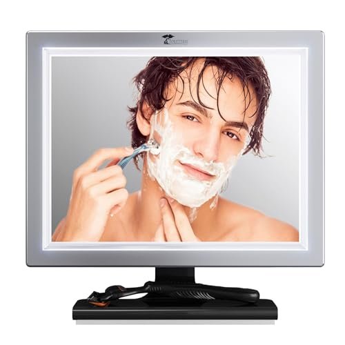 ToiletTree Products Deluxe LED Fogless Shower Mirror with Squeegee - Anti-Fog Shaving Mirror, Rust-Proof & Impact-Resistant Acrylic, Adjustable, Grey Avelisse