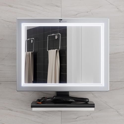ToiletTree Products Deluxe LED Fogless Shower Mirror with Squeegee - Anti-Fog Shaving Mirror, Rust-Proof & Impact-Resistant Acrylic, Adjustable, Grey Avelisse