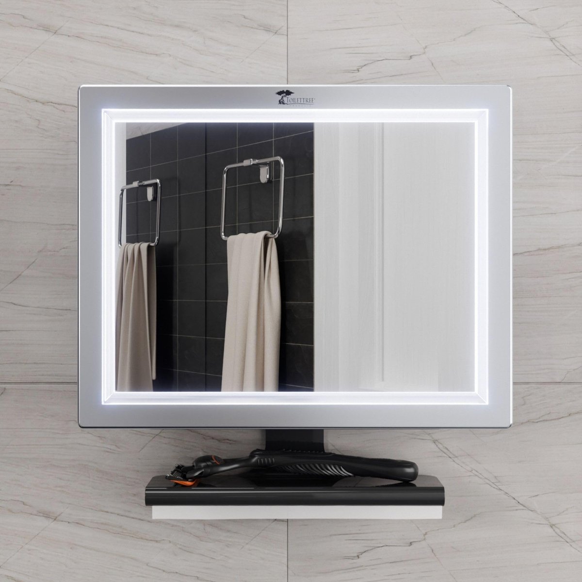 ToiletTree Products Deluxe LED Fogless Shower Mirror with Squeegee - Anti-Fog Shaving Mirror, Rust-Proof & Impact-Resistant Acrylic, Adjustable, Grey Avelisse