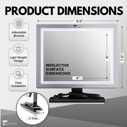 ToiletTree Products Deluxe LED Fogless Shower Mirror with Squeegee - Anti-Fog Shaving Mirror, Rust-Proof & Impact-Resistant Acrylic, Adjustable, Grey Avelisse