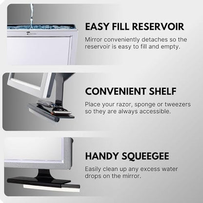 ToiletTree Products Deluxe LED Fogless Shower Mirror with Squeegee - Anti-Fog Shaving Mirror, Rust-Proof & Impact-Resistant Acrylic, Adjustable, Grey Avelisse