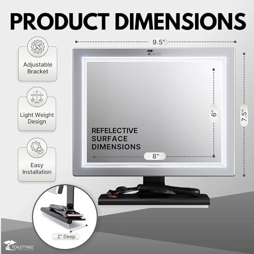 ToiletTree Products Deluxe LED Fogless Shower Mirror with Squeegee - Anti-Fog Shaving Mirror, Rust-Proof & Impact-Resistant Acrylic, Adjustable, Grey Avelisse