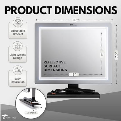 ToiletTree Products Deluxe LED Fogless Shower Mirror with Squeegee - Anti-Fog Shaving Mirror, Rust-Proof & Impact-Resistant Acrylic, Adjustable, Grey Avelisse
