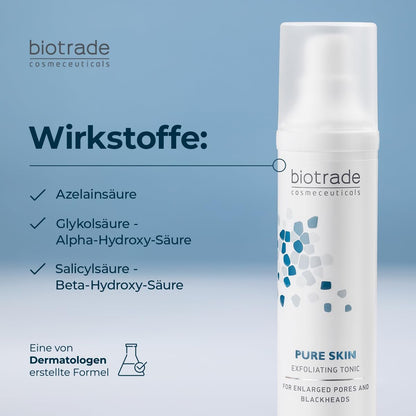Pure Skin Tonic Exfoliating Lotion with Azelaic and Glycolic Acid (AHA-BHA) for Scars and Wrinkles