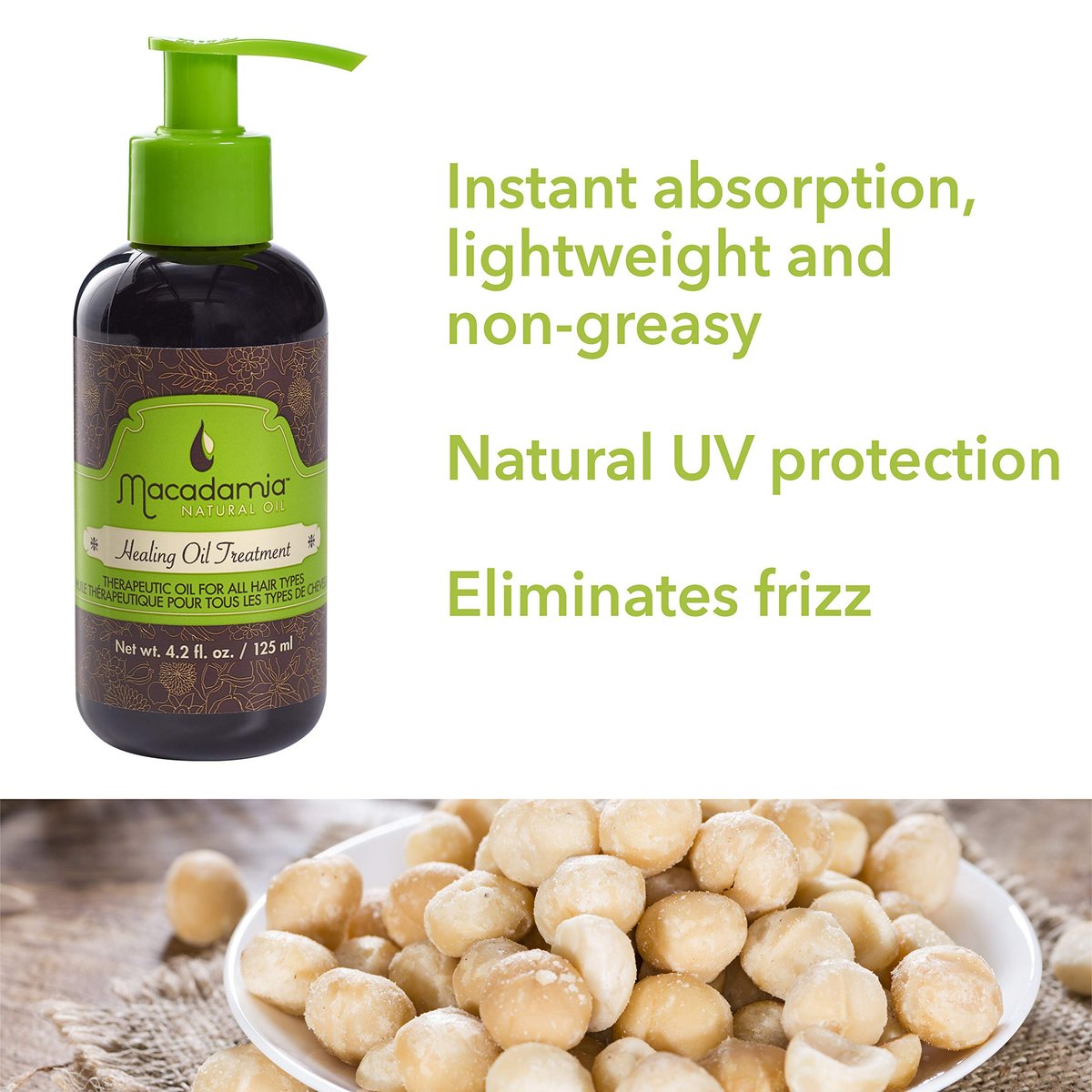 Macadamia Natural Oil Healing Treatment – Nourishing Hair Oil for Dry Damaged Hair, Hydrating Argan Serum, Frizz Control Shine, 4.2 fl oz Avelisse