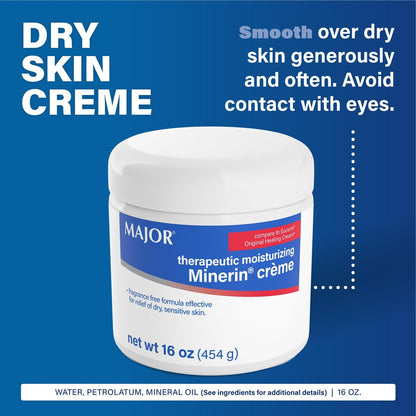 MAJOR Therapeutic Moisturizing Minerin Créme - Fragrance-Free Body Cream for Dry Skin - 16 oz
