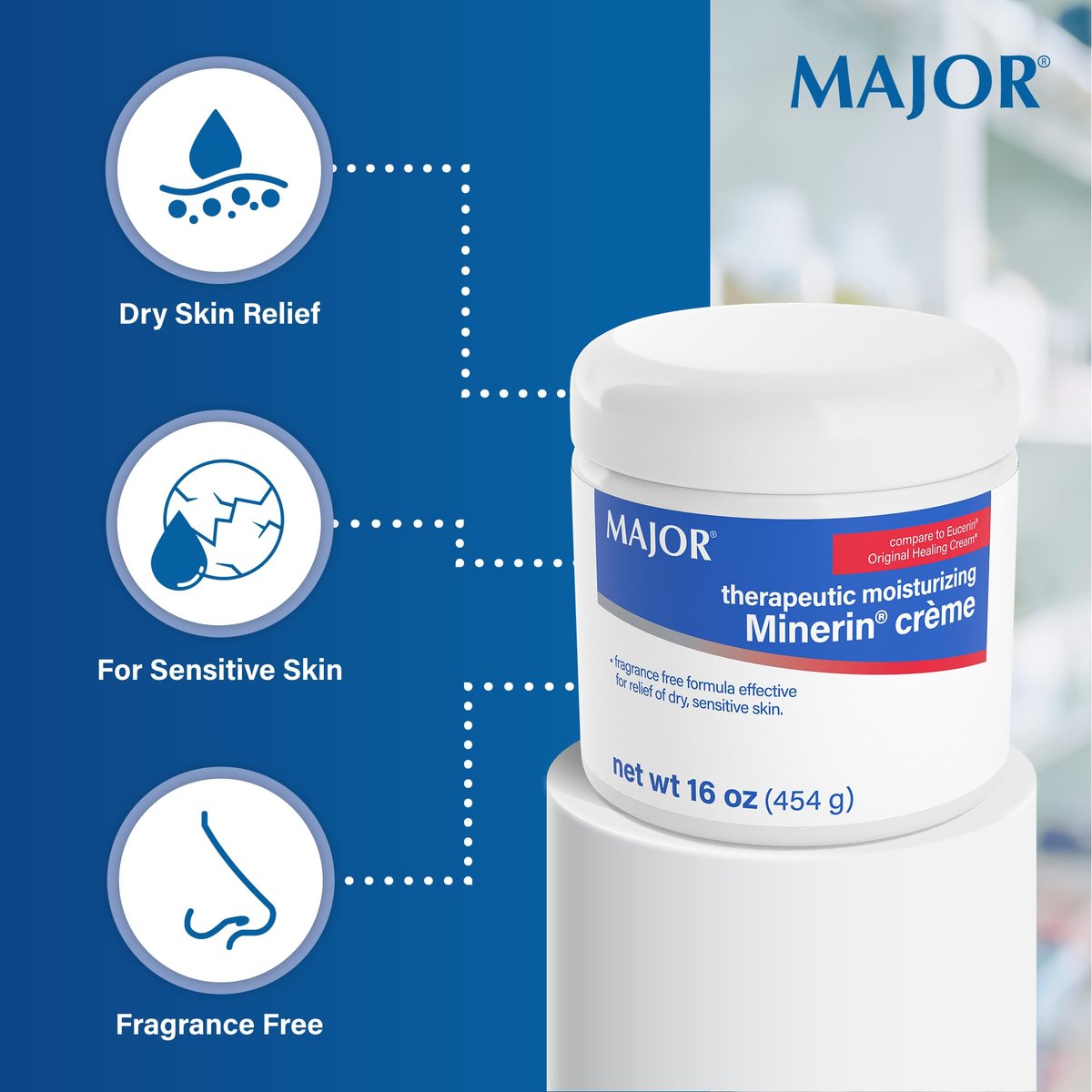 MAJOR Therapeutic Moisturizing Minerin Créme - Fragrance-Free Body Cream for Dry Skin - 16 oz - görsel 9