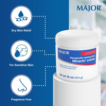 MAJOR Therapeutic Moisturizing Minerin Créme - Fragrance-Free Body Cream for Dry Skin - 16 oz