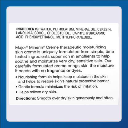 MAJOR Therapeutic Moisturizing Minerin Créme - Fragrance-Free Body Cream for Dry Skin - 16 oz