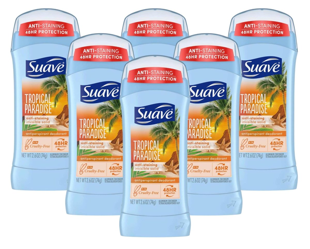 Suave Deodorant 2.6 Ounce 24Hr Tropic Paradise Invisible Solid (76ml) - 6 Pack Avelisse