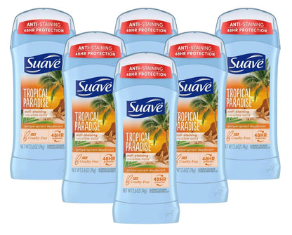 Suave Deodorant 2.6 Ounce 24Hr Tropic Paradise Invisible Solid (76ml) - 6 Pack Avelisse