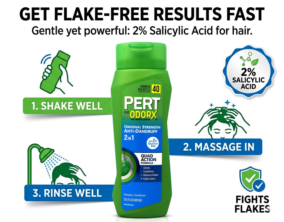 Pert Anti-Dandruff 2 in 1 Shampoo and Conditioner – Advanced Dandruff Shampoo with 2% Salicylic Acid & Zinc – 13.5 oz - görsel 11