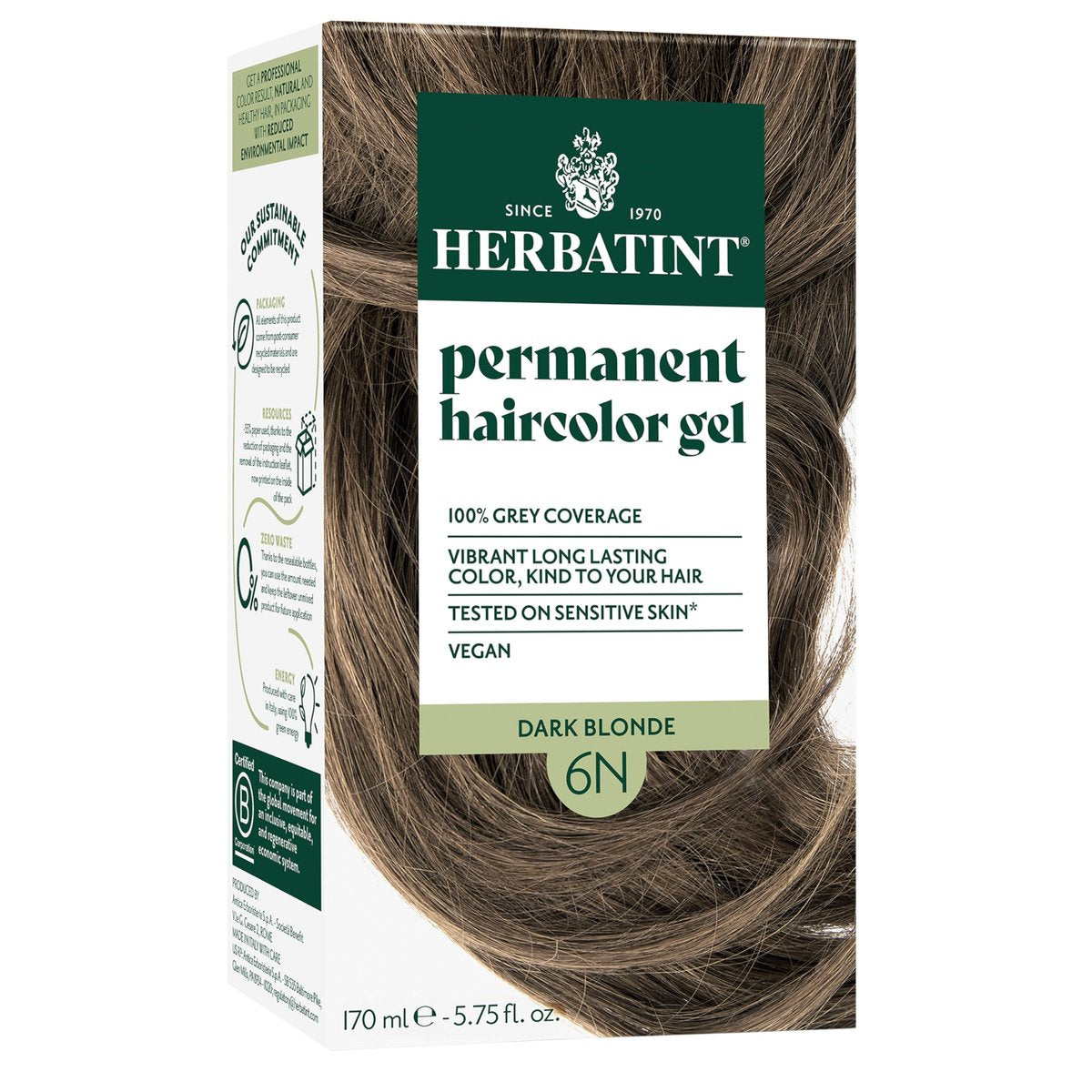 Herbatint Permanent Hair Dye for Women - 6N Dark Blonde - Ammonia-Free & Vegan - Up to 100% Gray Coverage, 5.75 fl oz - görsel 1