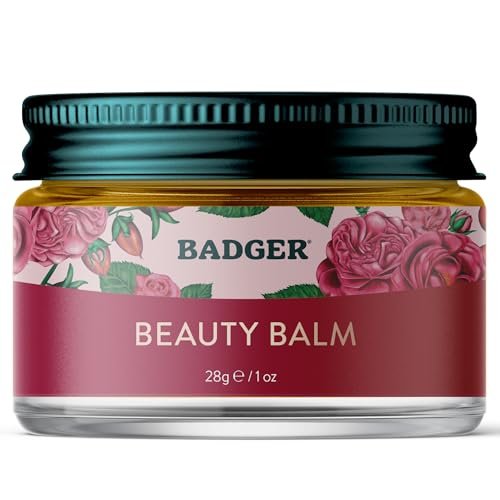 Badger Rose Beauty Balm - 100% Organic Nourishing Face Moisturizer for Women & Men, Intensive Long Lasting Treatment with Pure Rose Essential Oil, 1 oz Glass Jar Avelisse