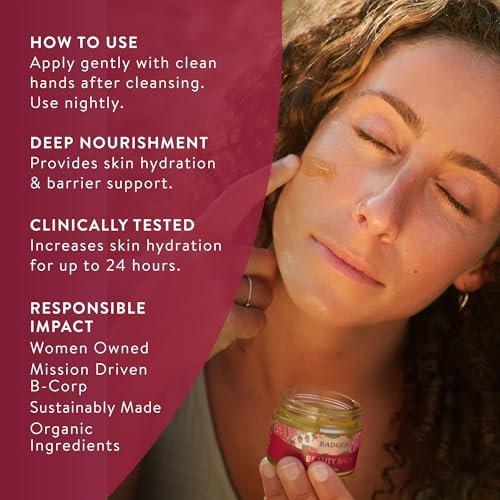 Badger Rose Beauty Balm - 100% Organic Nourishing Face Moisturizer for Women & Men, Intensive Long Lasting Treatment with Pure Rose Essential Oil, 1 oz Glass Jar Avelisse