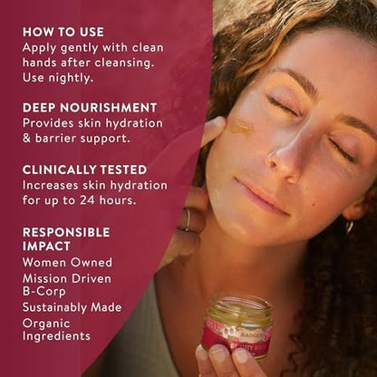 Badger Rose Beauty Balm - 100% Organic Nourishing Face Moisturizer for Women & Men, Intensive Long Lasting Treatment with Pure Rose Essential Oil, 1 oz Glass Jar Avelisse