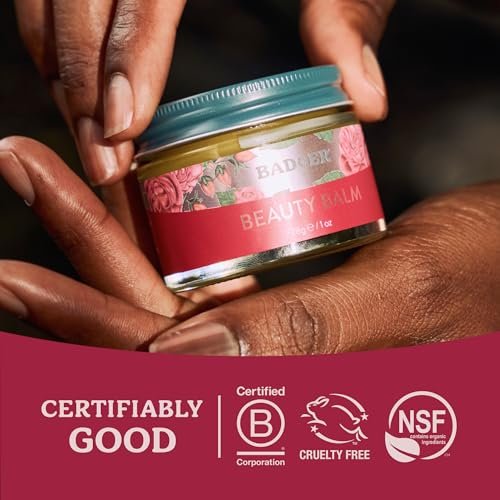 Badger Rose Beauty Balm - 100% Organic Nourishing Face Moisturizer for Women & Men, Intensive Long Lasting Treatment with Pure Rose Essential Oil, 1 oz Glass Jar Avelisse