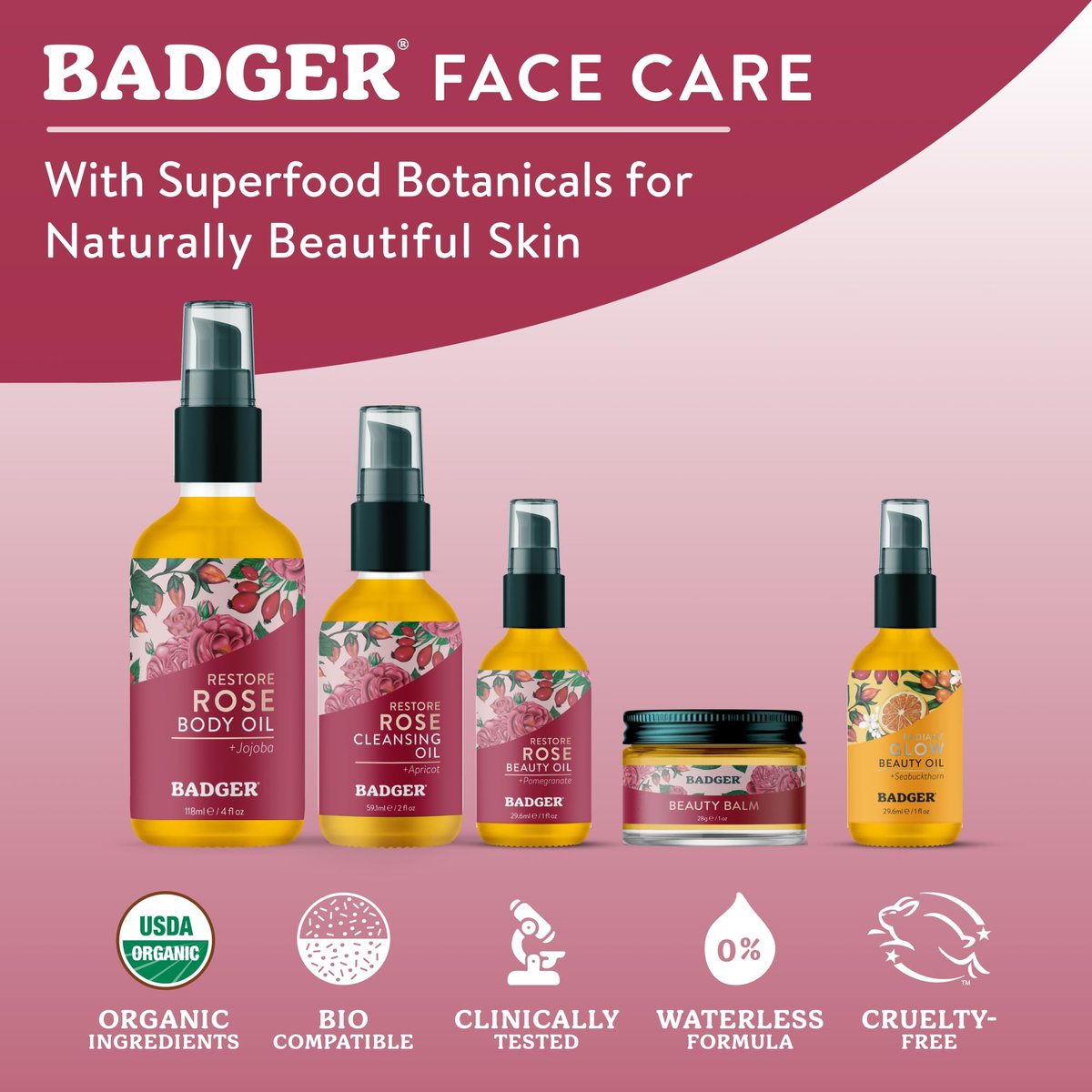 Badger Rose Beauty Balm - 100% Organic Nourishing Face Moisturizer for Women & Men, Intensive Long Lasting Treatment with Pure Rose Essential Oil, 1 oz Glass Jar Avelisse