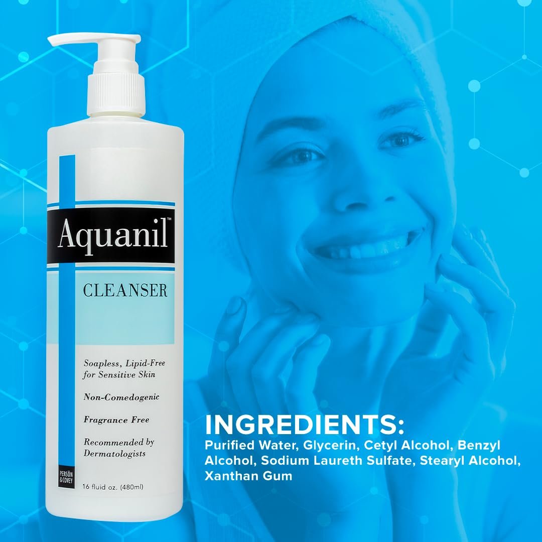 Aquanil Cleanser - Lipid-Free Sensitive Skin Cleanser, Non-Comedogenic Gentle Cleanser - Soap Free Cleanser with 7 Ingredients, Fragrance-Free Skin Care Cleanser - 3 Pack, 16 Fl. Oz. Avelisse