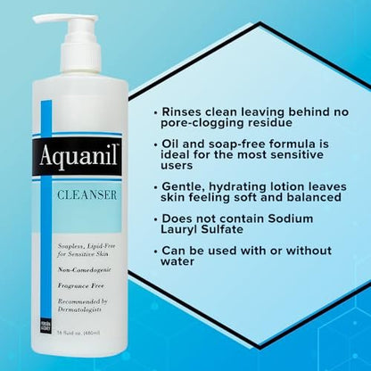 Aquanil Cleanser - Lipid-Free Sensitive Skin Cleanser, Non-Comedogenic Gentle Cleanser - Soap Free Cleanser with 7 Ingredients, Fragrance-Free Skin Care Cleanser - 3 Pack, 16 Fl. Oz. Avelisse