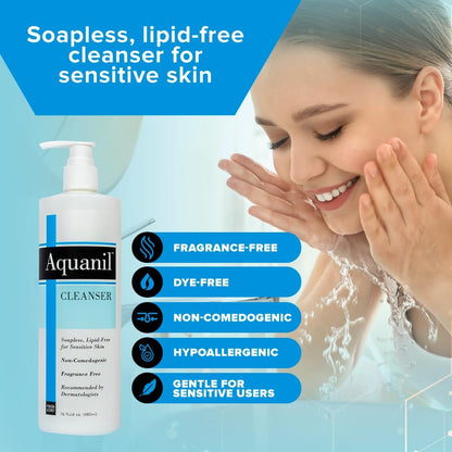 Aquanil Cleanser - Lipid-Free Sensitive Skin Cleanser, Non-Comedogenic Gentle Cleanser - Soap Free Cleanser with 7 Ingredients, Fragrance-Free Skin Care Cleanser - 3 Pack, 16 Fl. Oz. Avelisse