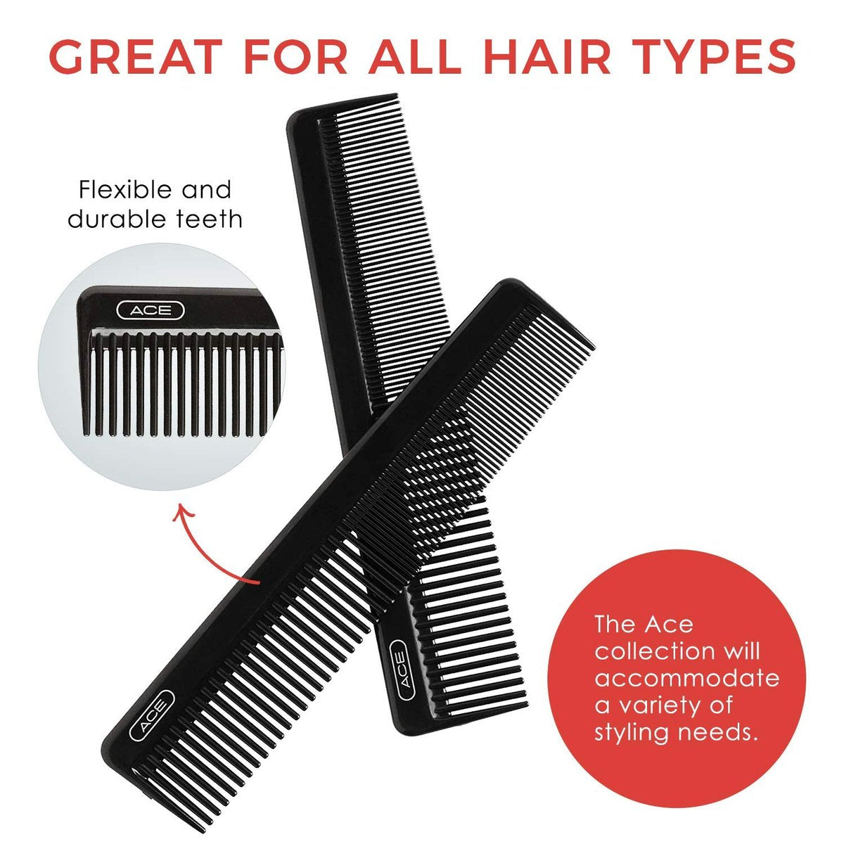 Ace Classic Hair Dressing Comb – 7.5 Inch Black Plastic Comb for Fine, Thick, and All Hair Types - görsel 6