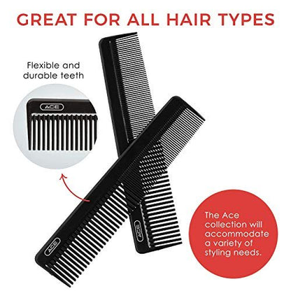Ace Classic Hair Dressing Comb – 7.5 Inch Black Plastic Comb for Fine, Thick, and All Hair Types